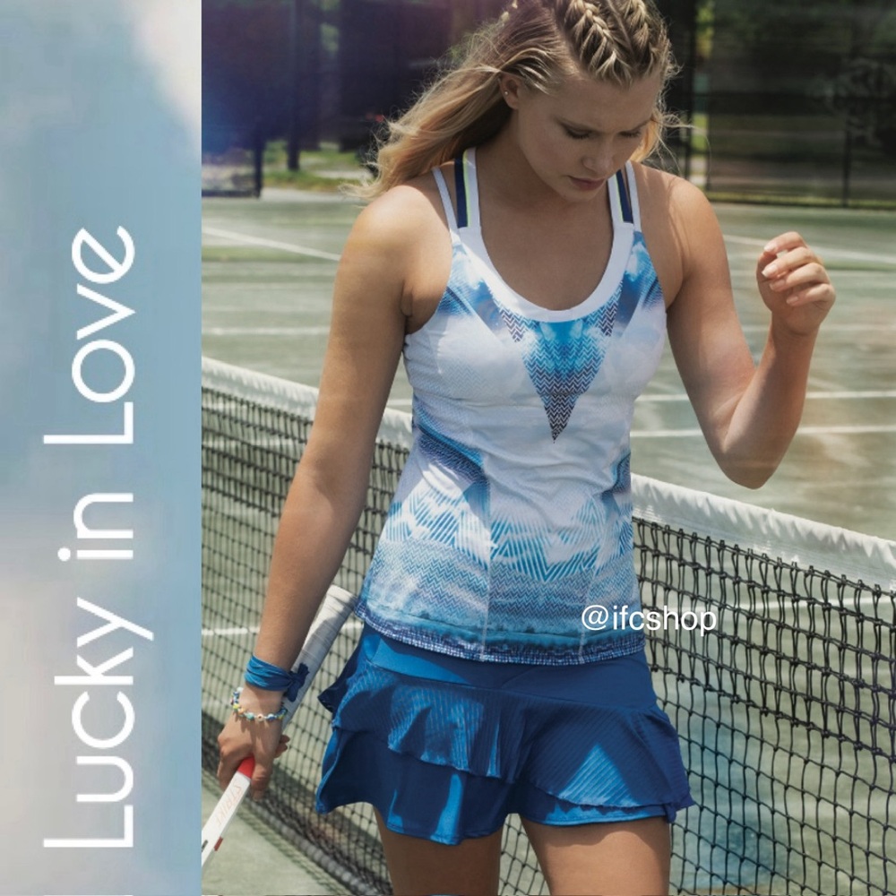 NWT Lucky in Love Women's Blue Shadow Striped Skirt L